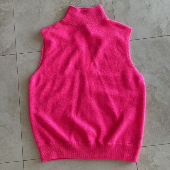 360 Cashmere Lawrence100% Cashmere Hot Pink Sleeveless Mock Neck Top Shell - Picture 6 of 12